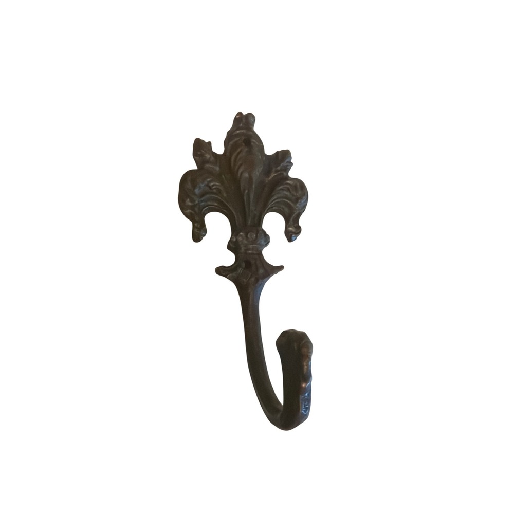 Wall Hook Bronze Fleur De Lis Antique Style Cast Metal Ornate Scroll